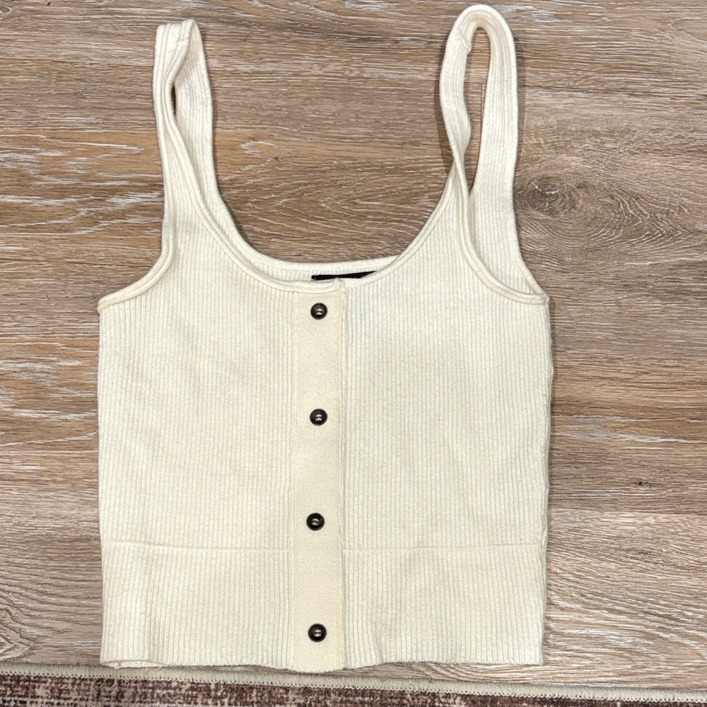 Forever 21 Ivory Button-Down Ribbed Tank